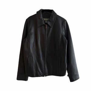 Vintage Black Leather Eddie Bauer Front Zip Up Jacket